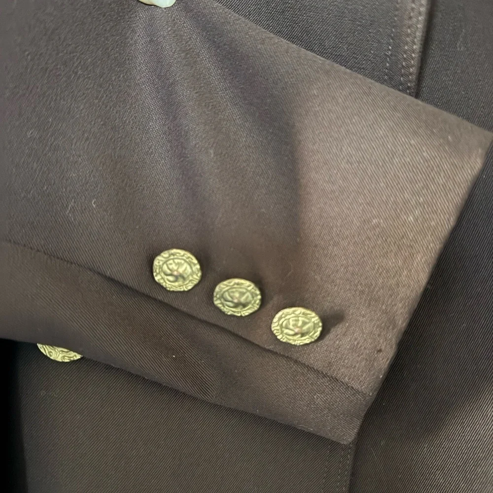 Vintage Moschery Academia Preppy Chocolate Brown Double-Breasted 100% Wool Coat - Picture 5 of 15